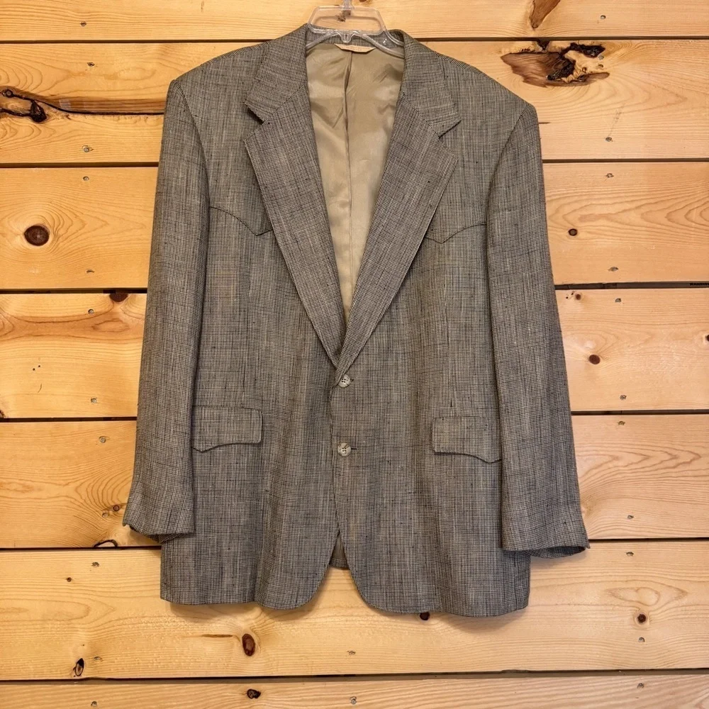 Warren Sewell Men Brown Blue Houndstooth Vintage Blazer 46R USA